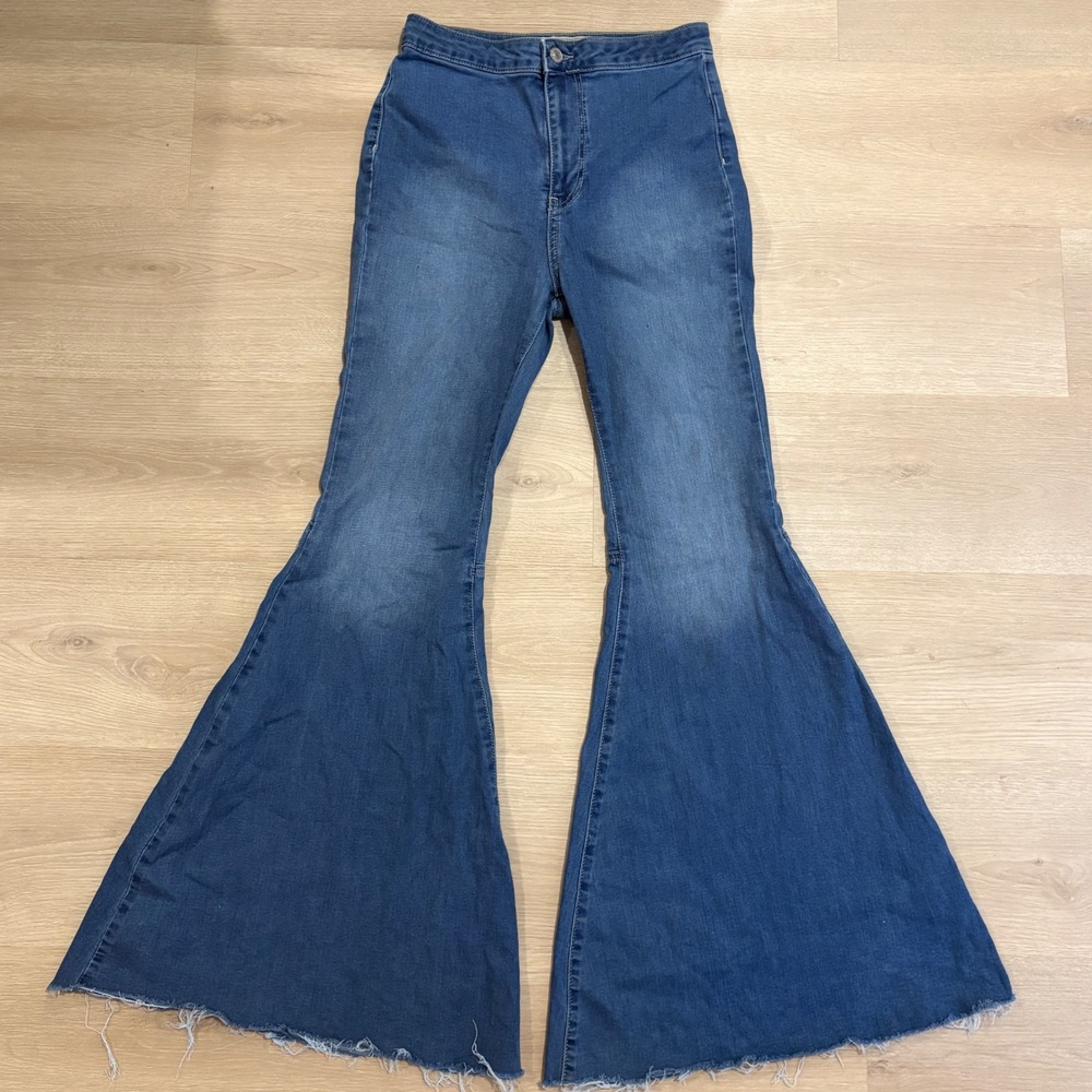 Free People Just Float On Flare Jeans Blue High Rise Bell Bottom Raw Hem 26R